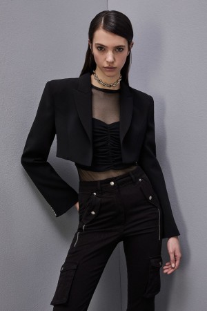 Patrizia Pepe Crepe Cropped Jacket μαυρα | INWAEOL-18