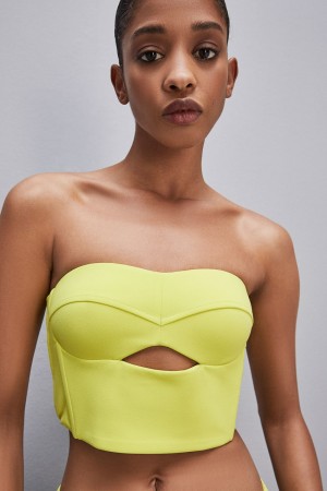 Patrizia Pepe Cut-out Bustier Top In Sablé Crepe Fabric κίτρινα | MAJGKRC-73