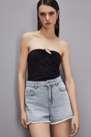 Patrizia Pepe Essential Bandeau Top With Décolleté Neckline μαυρα | OWQECTX-82