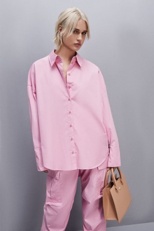 Patrizia Pepe Essential Cotton Over Shirt ροζ | UYVZBAW-69