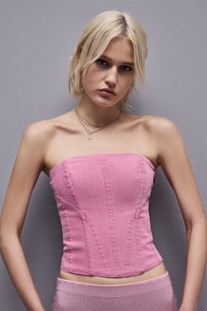 Patrizia Pepe Essential Denim Bustier ροζ | GKZSMXQ-58