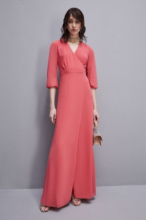 Patrizia Pepe Extra Long Wrap Dress In Georgette ροζ | NLVTZWD-59