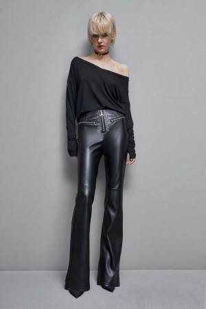 Patrizia Pepe Faux Leather High-waisted Flared Pants μαυρα | WTSKYDJ-21