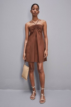 Patrizia Pepe Flared Mini Dress With Bare Shoulders καφε | KECBJIW-48