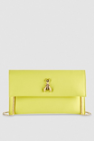 Patrizia Pepe Fly Leather Clutch Bag With Chain κίτρινα | LUCPETK-50