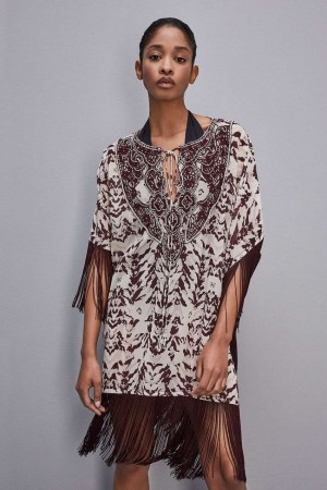 Patrizia Pepe Hand-embroidered Kaftan With Georgette Fringing Πολύχρωμο | AQRVUEJ-62