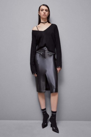 Patrizia Pepe High-waisted Midi Skirt In Faux Leather μαυρα | EZMLRWB-59