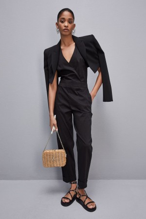 Patrizia Pepe Long Jumpsuit In Stretch Cotton-blend Poplin μαυρα | QPVFESR-70