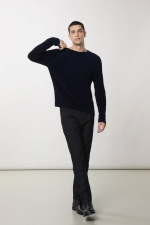 Patrizia Pepe Long-sleeved Ribbed Sweater μπλε | GKPQHTX-04