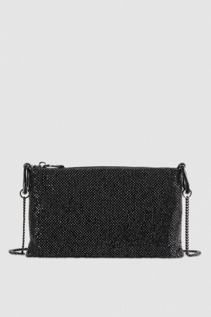 Patrizia Pepe Maxichain Rhinestone Clutch Bag μαυρα | SIRATVU-28