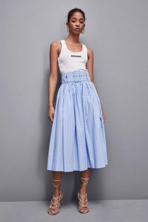 Patrizia Pepe Midi Flared Skirt With Belt ανοιχτο μπλε | OGCSZAN-20