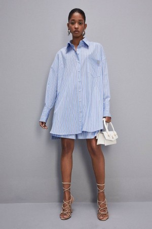 Patrizia Pepe Mini Over Shirt Dress ανοιχτο μπλε | KWZDJNG-07