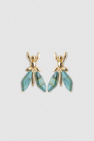 Patrizia Pepe Precious Fly Earrings With Stones πρασινο | FDGCIMX-12