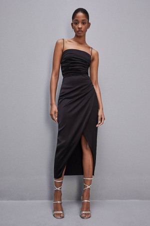 Patrizia Pepe Satin Midi Dress μαυρα | GOSCWXP-30