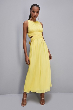 Patrizia Pepe Sleeveless Long Dress With Pleated Effect κίτρινα | BOQEDYH-46