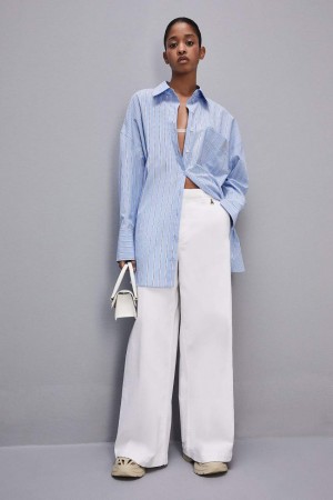 Patrizia Pepe Stretch Cotton Satin Palazzo Pants ασπρα | RZANCGY-65