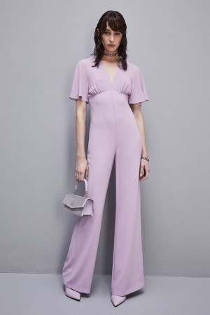 Patrizia Pepe V-neck Jumpsuit In Sablè Crepe Fabric μωβ | IWGSXCJ-92