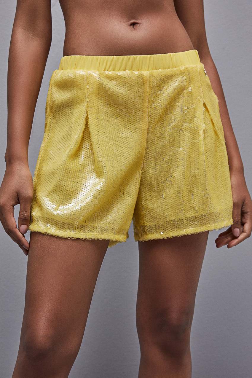 Patrizia Pepe All-over Sequin Short κίτρινα | CBRDPAV-83