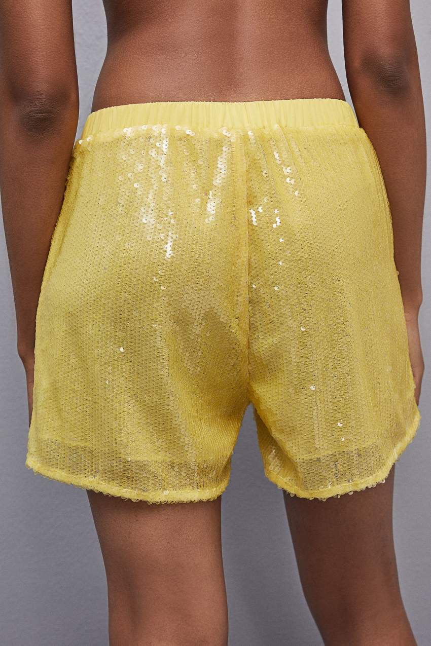 Patrizia Pepe All-over Sequin Short κίτρινα | CBRDPAV-83