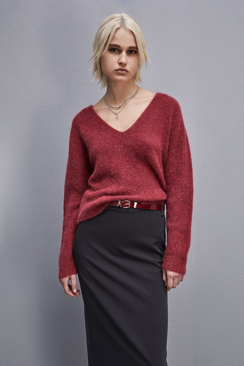 Patrizia Pepe Alpaca-blend Sweater With V-neck κοκκινα | EKNBRZF-61