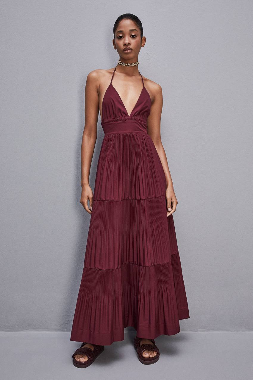 Patrizia Pepe Ankle-length Bare-back Pleated Dress μωβ | WQNLMAC-98