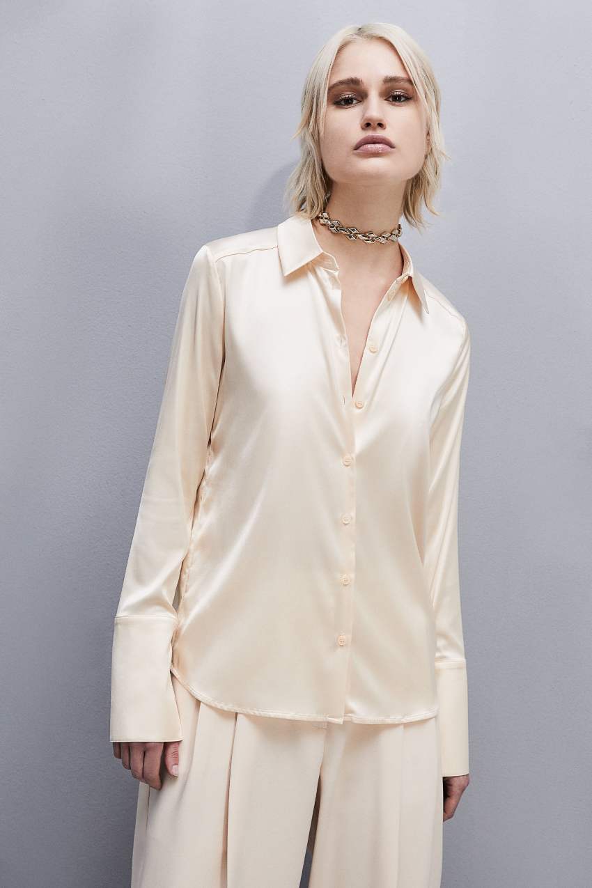 Patrizia Pepe Boyfriend-fit Satin Shirt Μπεζ | JNXSCYK-75