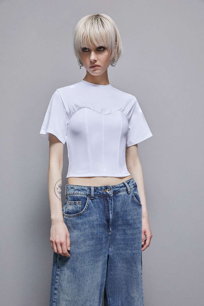 Patrizia Pepe Cotton Jersey Bustier T-shirt ασπρα | EVNFXKJ-81