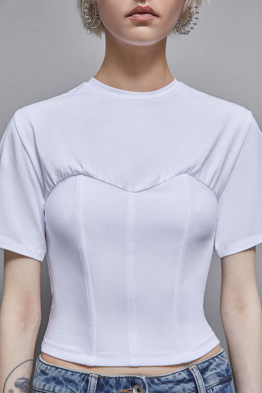 Patrizia Pepe Cotton Jersey Bustier T-shirt ασπρα | EVNFXKJ-81