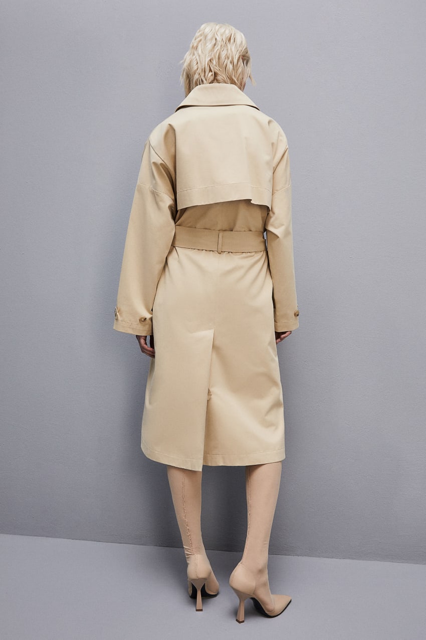 Patrizia Pepe Cotton Over Trench Coat Μπεζ | DKPSIAH-12