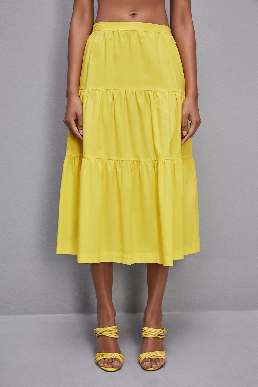 Patrizia Pepe Cotton Poplin Midi Skirt κίτρινα | QDMBXGW-13