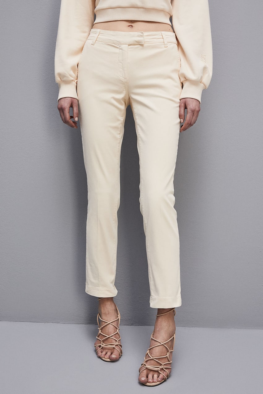 Patrizia Pepe Cotton Satin Chino Pants Μπεζ | FCRUJTO-68