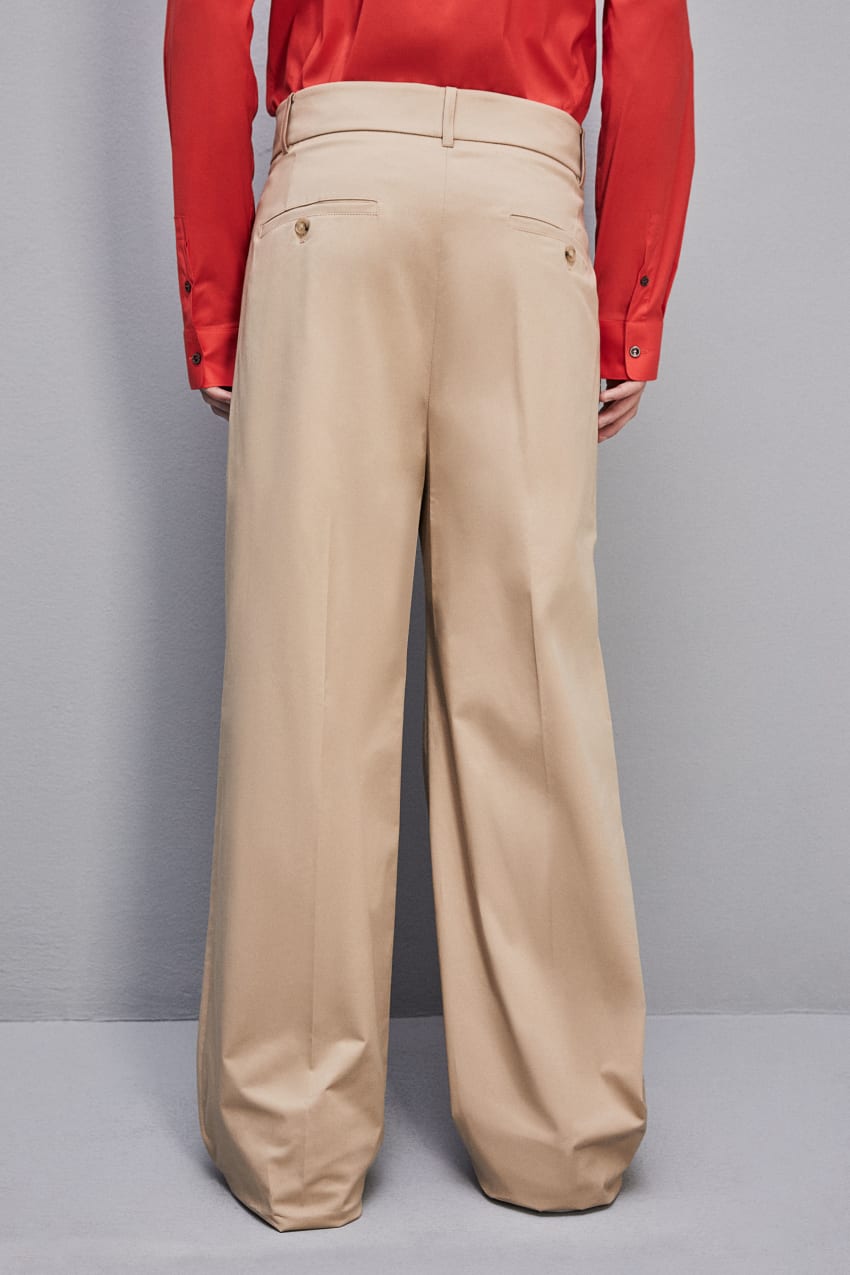 Patrizia Pepe Cotton Twill Pleated Pants Μπεζ | VXJKDBW-72