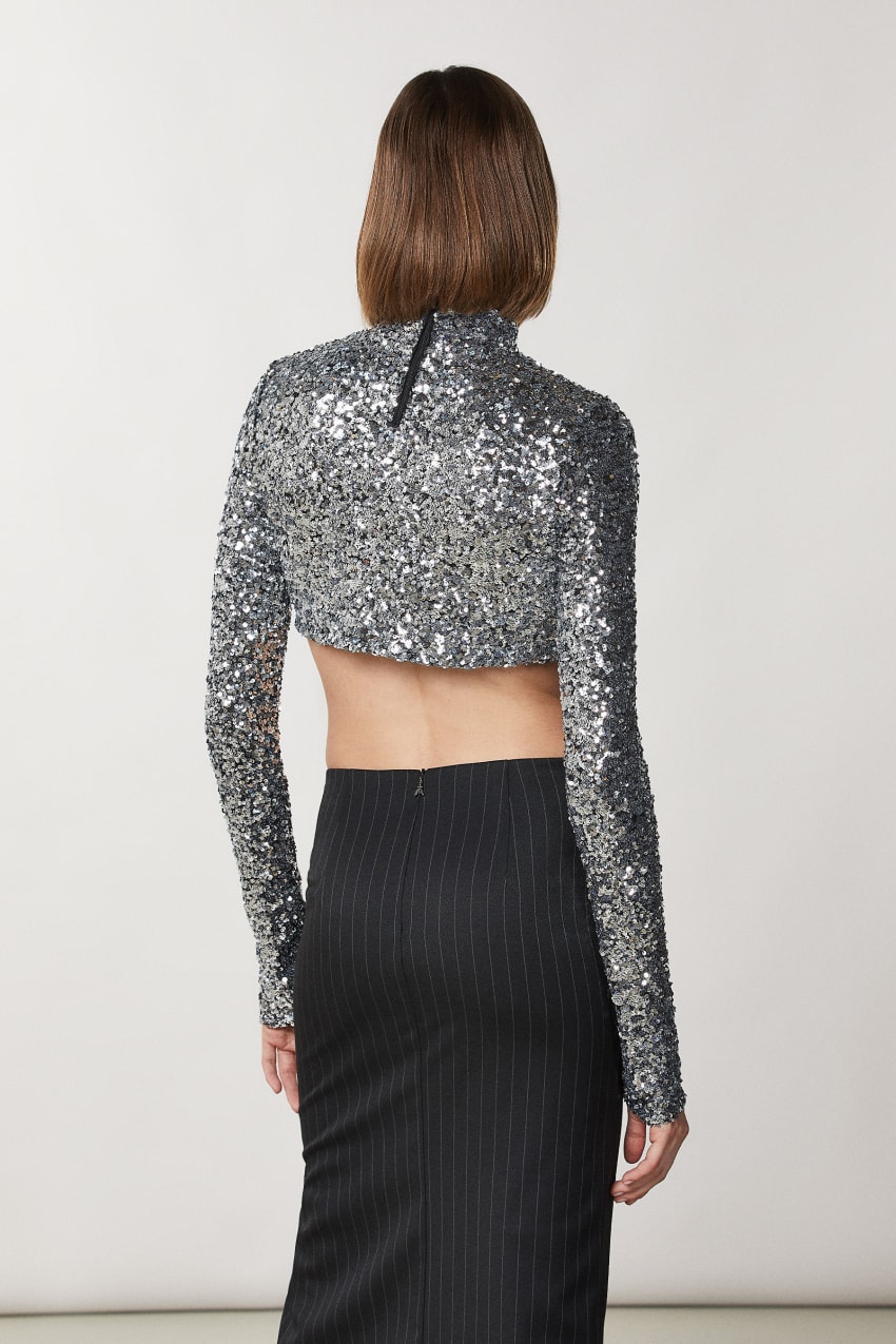 Patrizia Pepe Crop T-shirt With Sequins γκρι | RBVEZPL-83