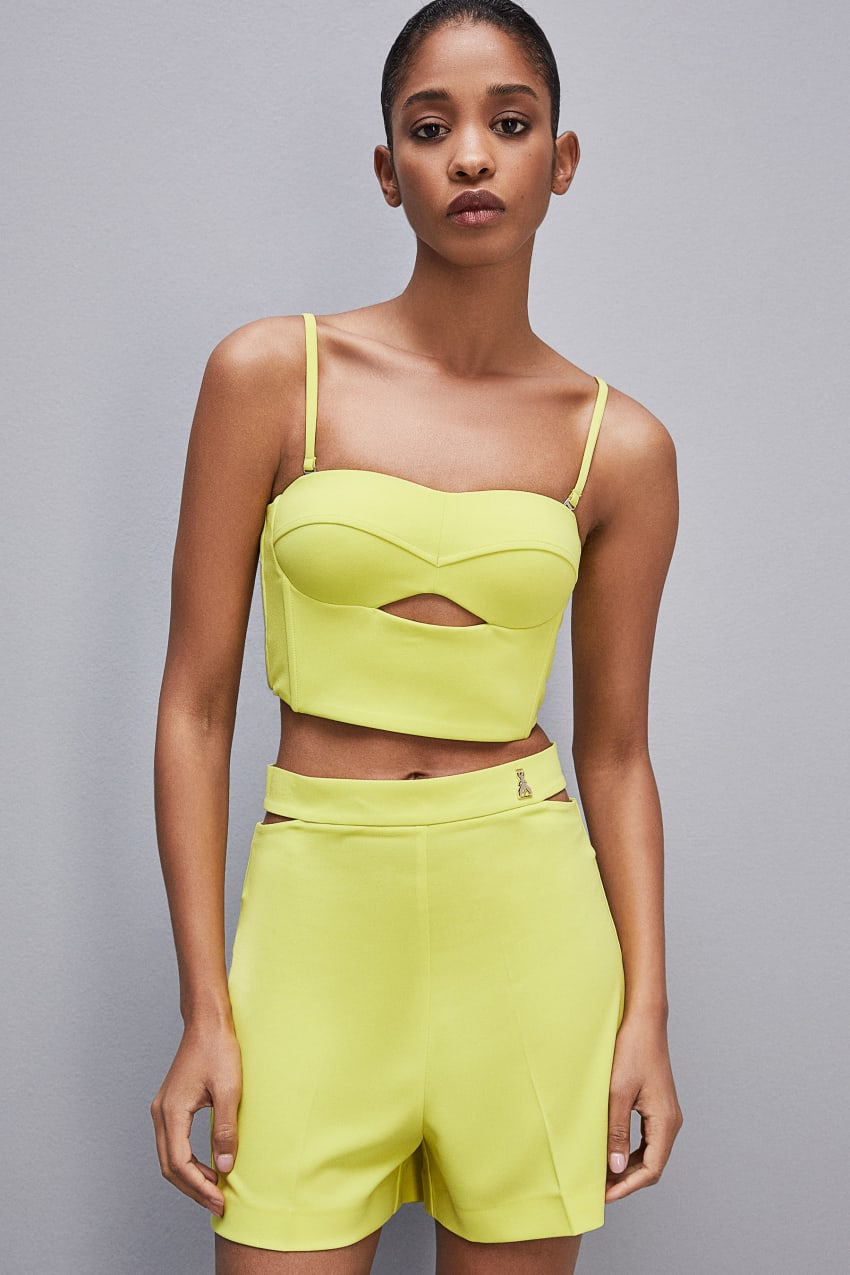 Patrizia Pepe Cut-out Bustier Top In Sablé Crepe Fabric κίτρινα | MAJGKRC-73