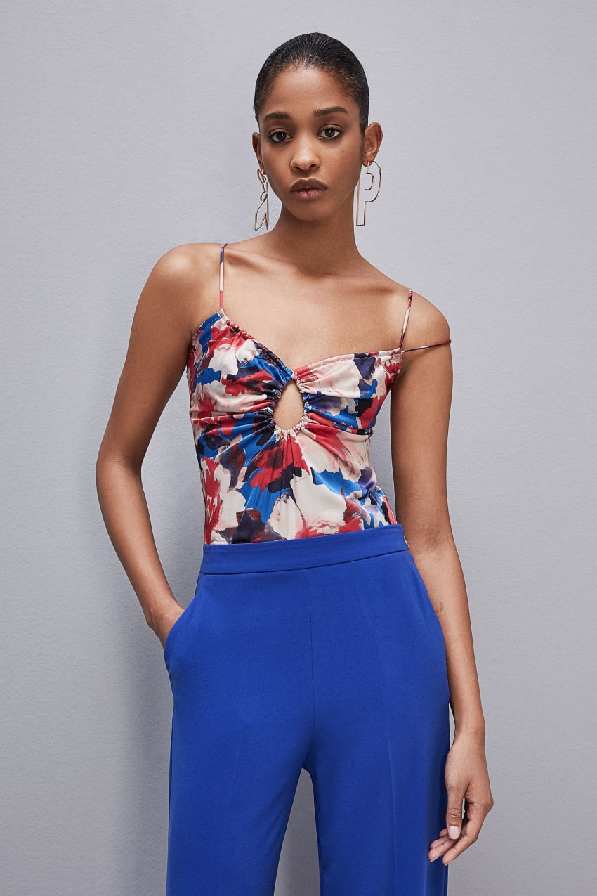 Patrizia Pepe Cut-out Top With Straps In Viscose Satin Πολύχρωμο | CMIAPGD-96