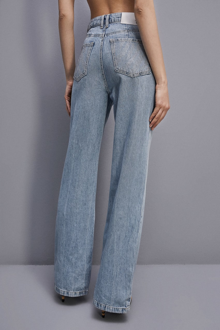 Patrizia Pepe Denim Pants With Rhinestones ανοιχτο μπλε | EAKGBWD-60