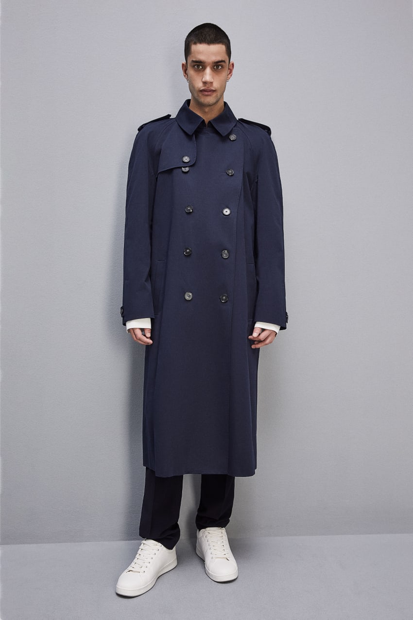 Patrizia Pepe Double-breasted Cotton Gabardine Trench Coat μπλε | FMNSJEY-62