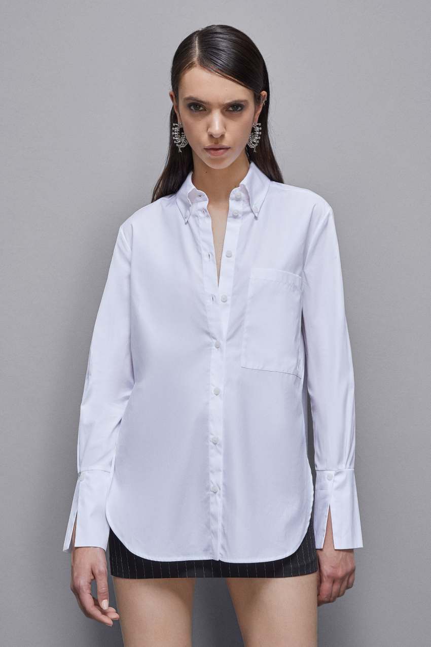 Patrizia Pepe Essential Cotton Shirt With Pocket ασπρα | UQGZHOS-96