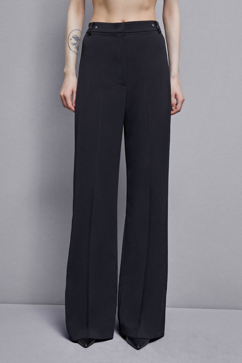 Patrizia Pepe Essential Crepe Palazzo-fit Pants μαυρα | DOYTZRU-47