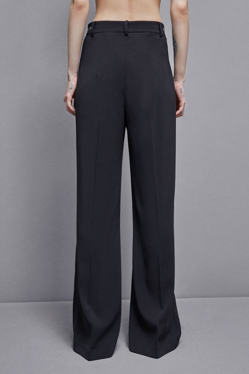 Patrizia Pepe Essential Crepe Palazzo-fit Pants μαυρα | DOYTZRU-47