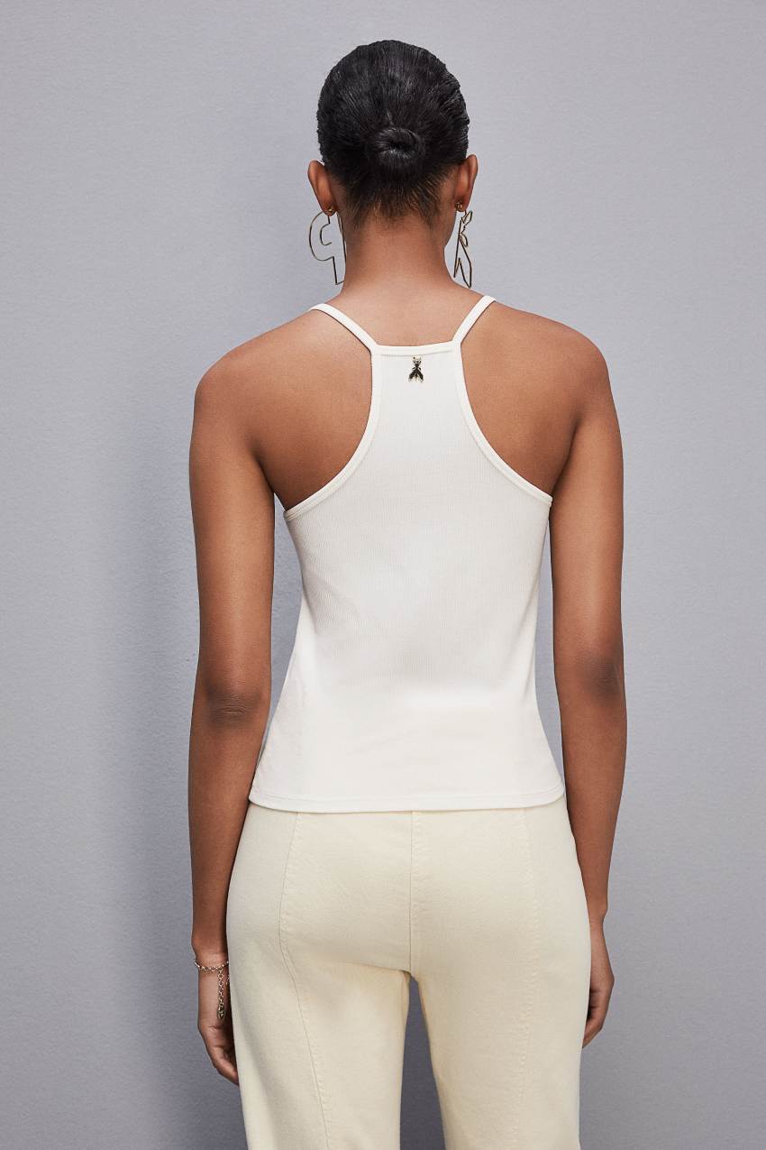 Patrizia Pepe Essential Ribbed Viscose Tank Top ασπρα | YKPOWJD-56