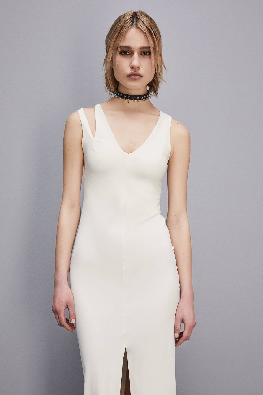 Patrizia Pepe Essential Technical Jersey V-neck Dress ασπρα | XNKRJYF-23