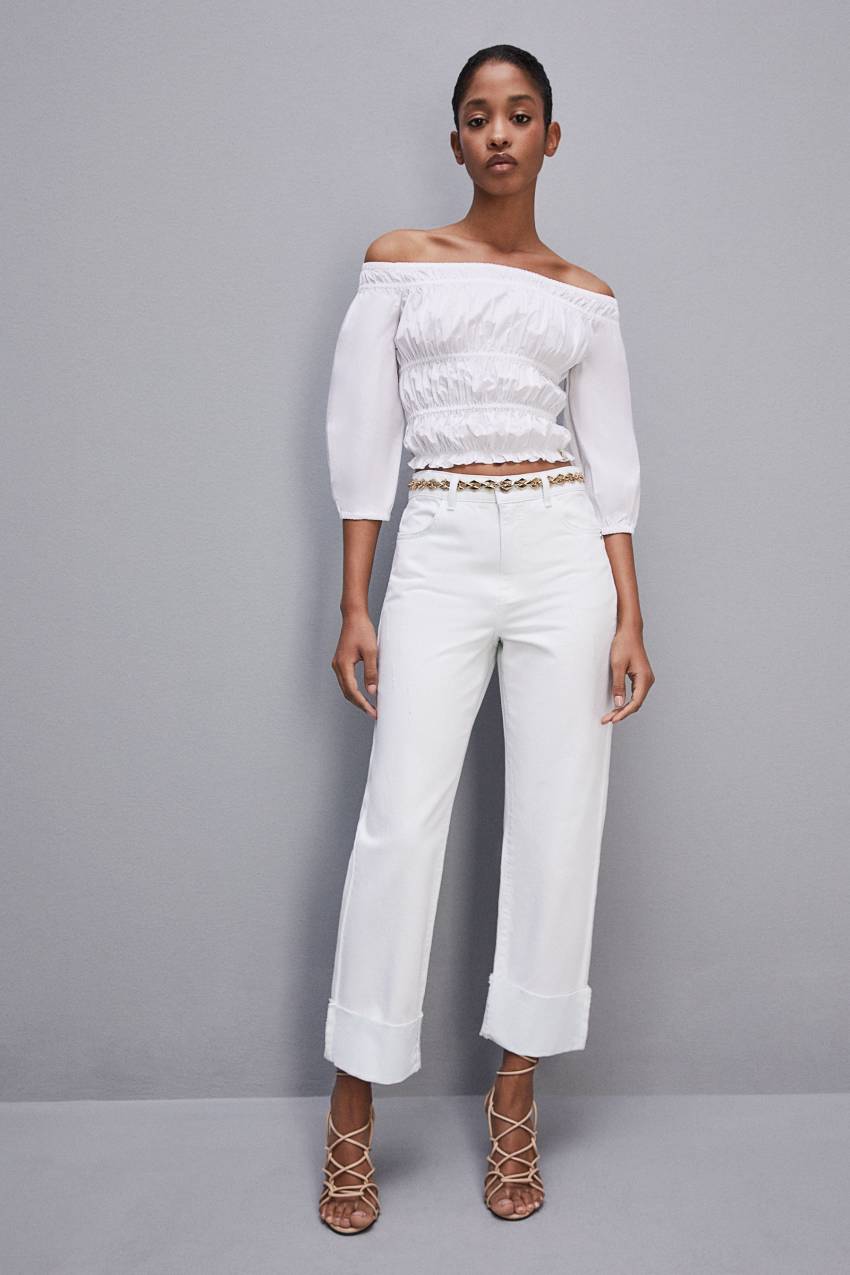 Patrizia Pepe Essential White Bull Denim Pants ασπρα | RFQOUYK-95