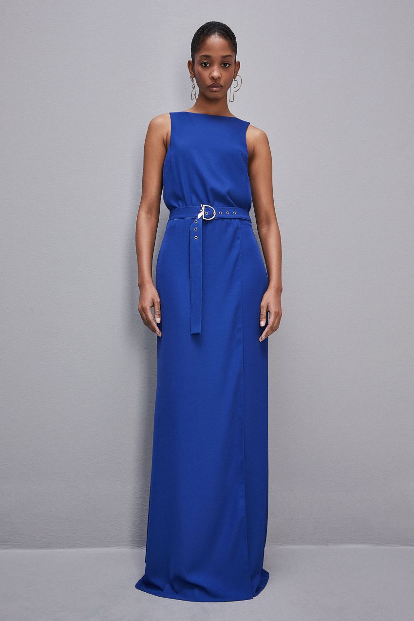 Patrizia Pepe Extra Long Soft Sleeveless Dress In Twill ανοιχτο μπλε | XCTNFPM-08