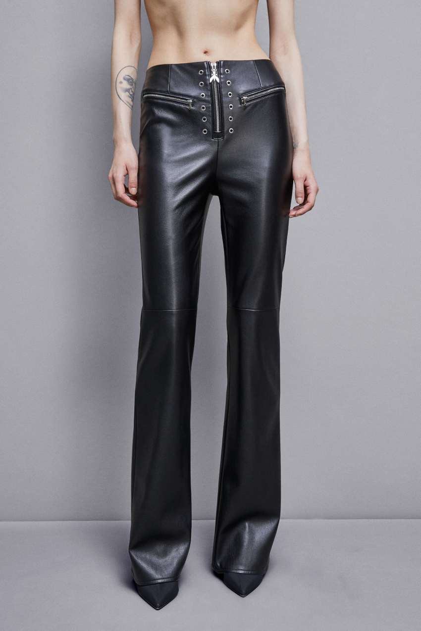 Patrizia Pepe Faux Leather High-waisted Flared Pants μαυρα | WTSKYDJ-21