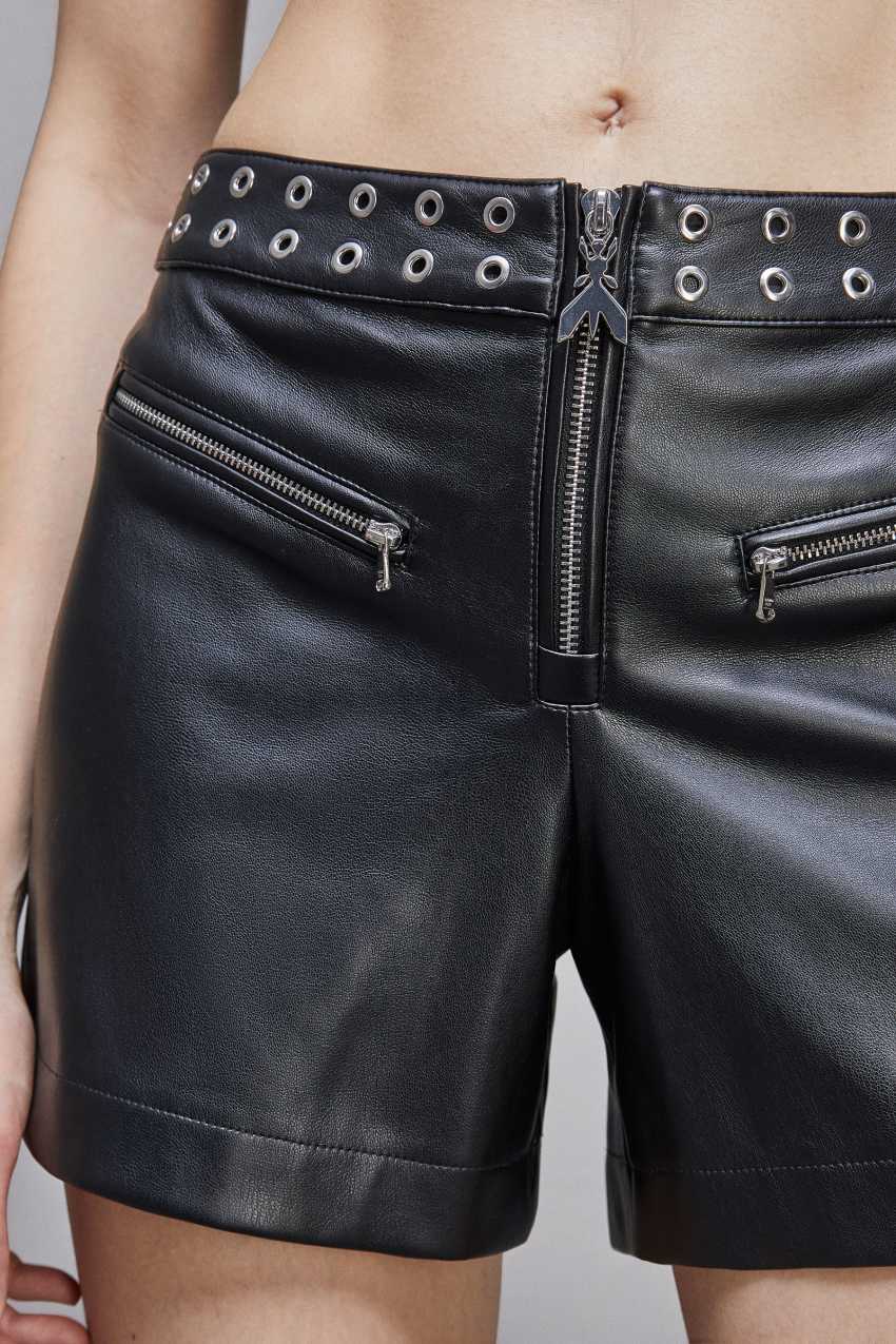 Patrizia Pepe Faux Leather Low-waisted Shorts With Zipper μαυρα | CFLYORE-02