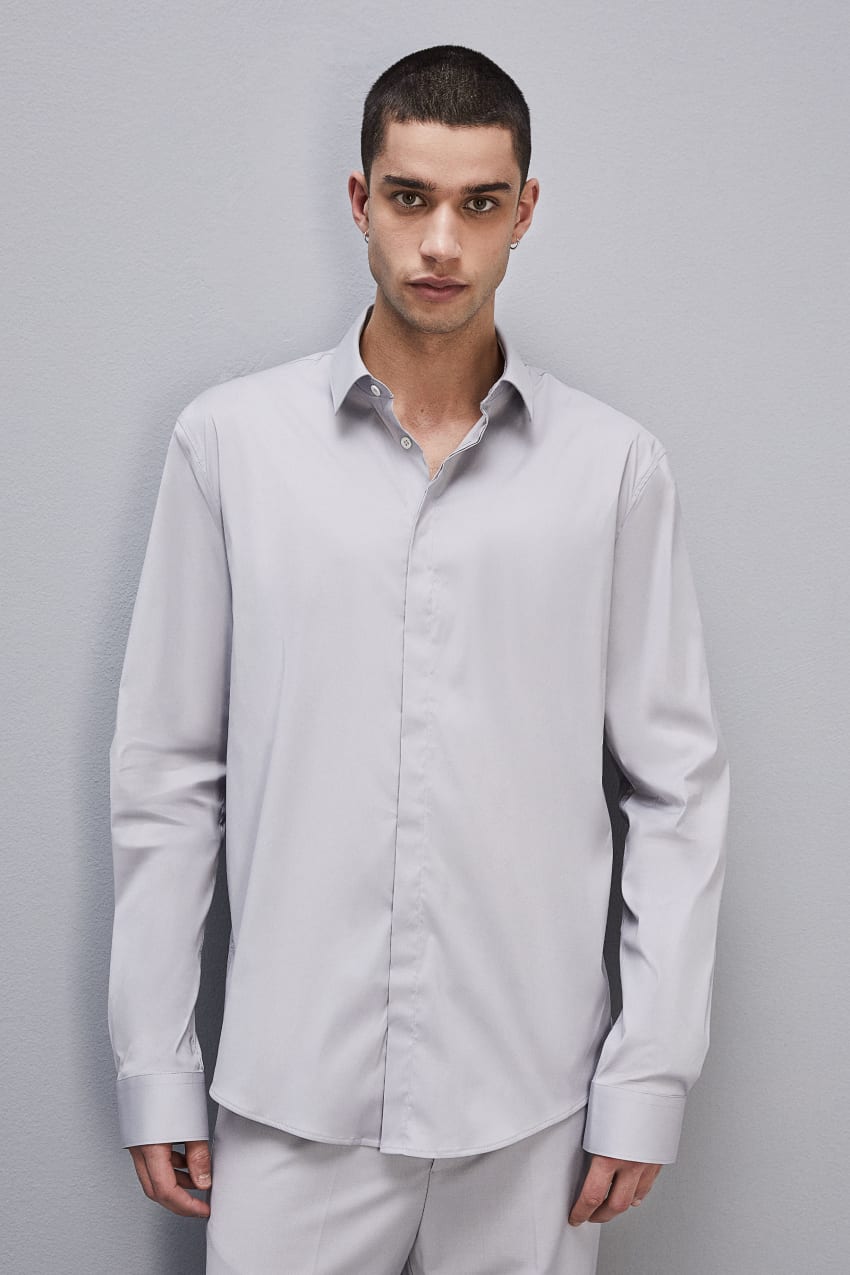 Patrizia Pepe Fitted Shirt Without Pleats In Viscose Twill γκρι | NKHVYGT-08