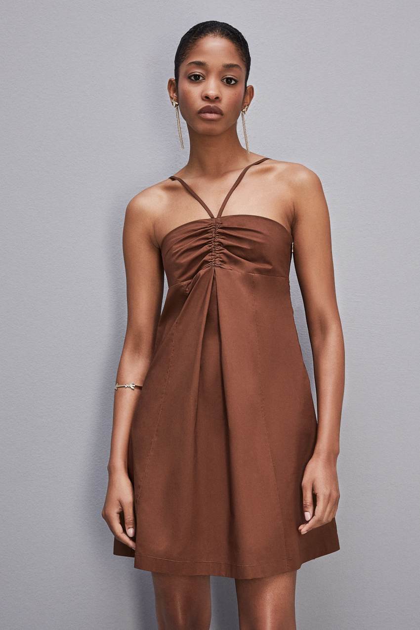 Patrizia Pepe Flared Mini Dress With Bare Shoulders καφε | KECBJIW-48