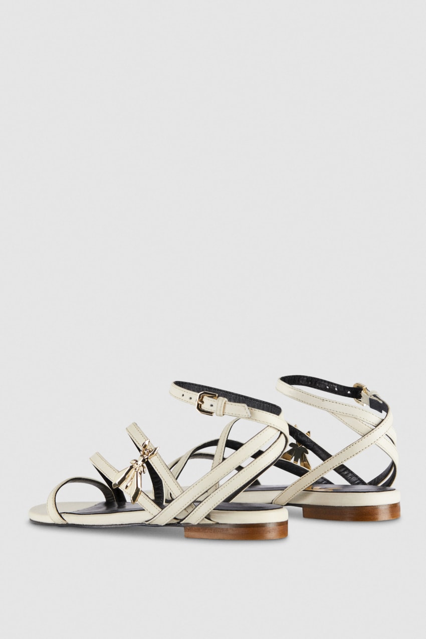 Patrizia Pepe Flat Leather Sandals Μπεζ | OWZDGTC-01