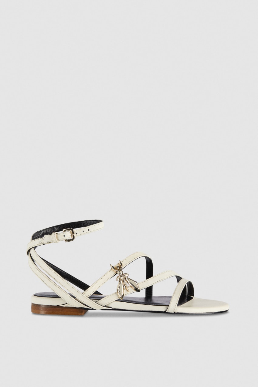 Patrizia Pepe Flat Leather Sandals Μπεζ | OWZDGTC-01